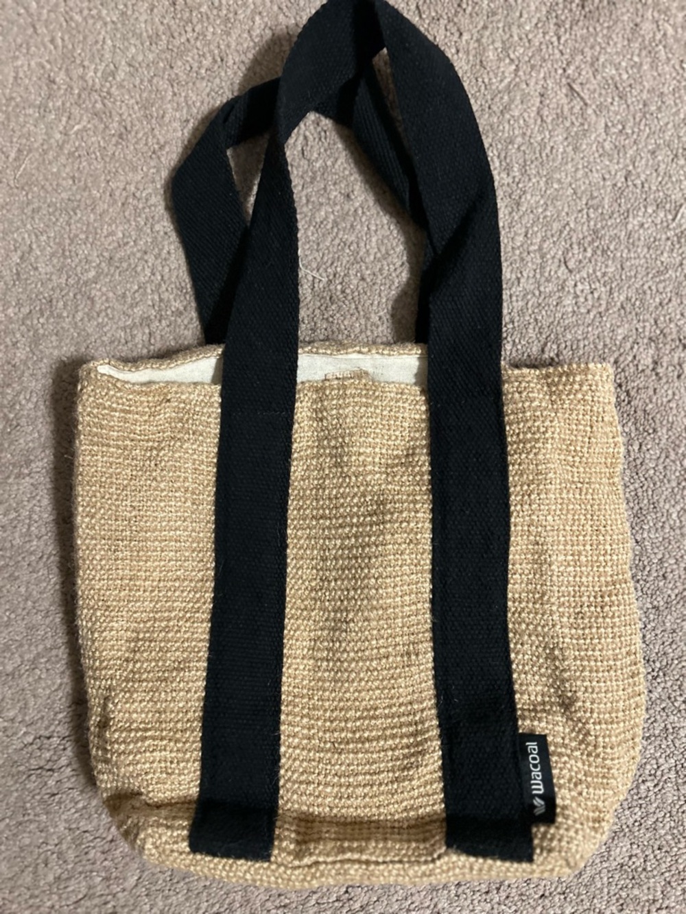 Wacoal Beige Straw Tote with Black Webbed Straps